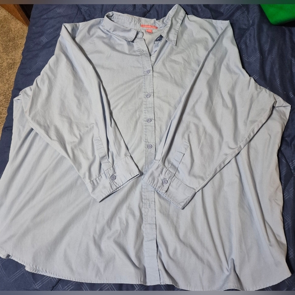 Woman Within 5X Long Sleeve Blue Button down Shirt with Collar - Picture 4 of 8